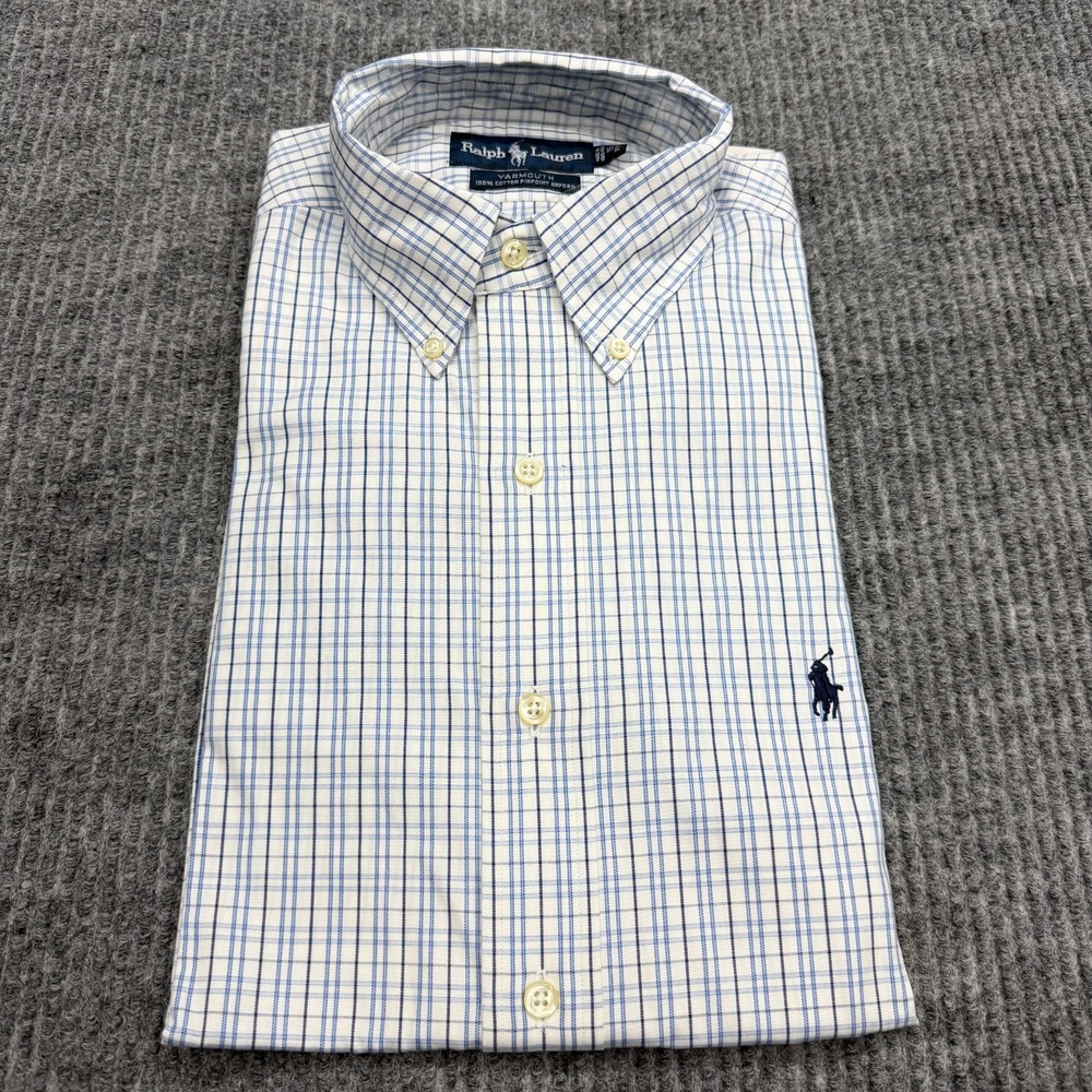 NWT Vintage Ralph Lauren Yarmouth Pinpoint Oxford Shirt Mens Sz 15 32/33 Plaid